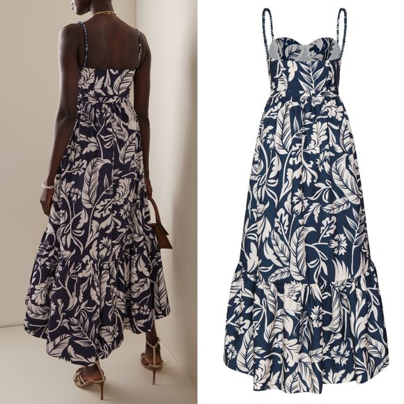 Andres Otalora Atlantico Cotton Poplin Midi Dress In Navy Print 8 - Picture 2 of 12